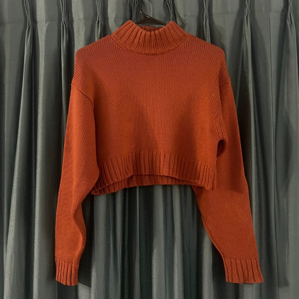 Wilfred Free Crop Sweater Rust Orange Size S 100% Merino Wool Mock Neck